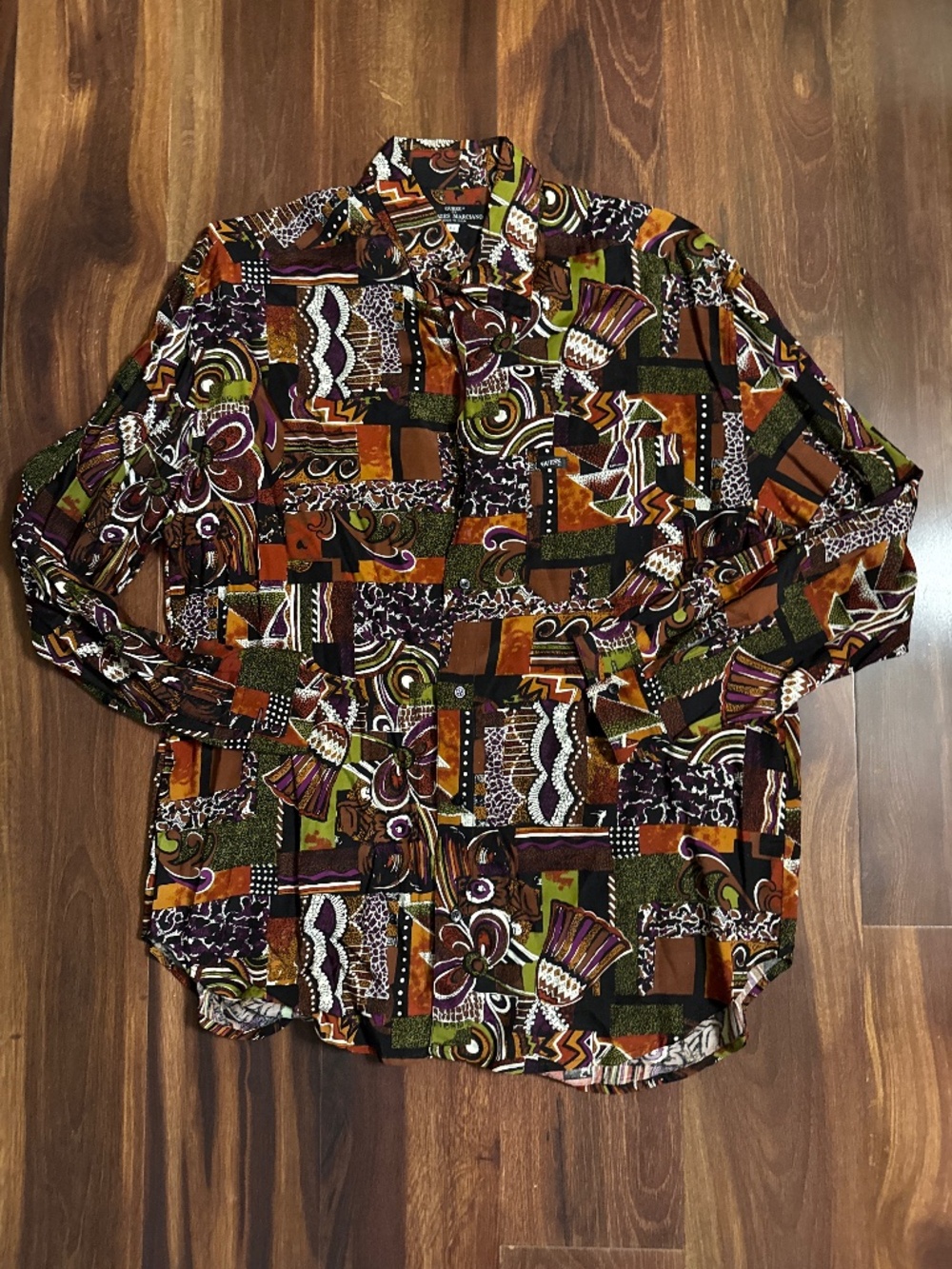 GUESS by GEORGES MARCIANO Abstract Floral Button Down Long Sleeves Shirt Large